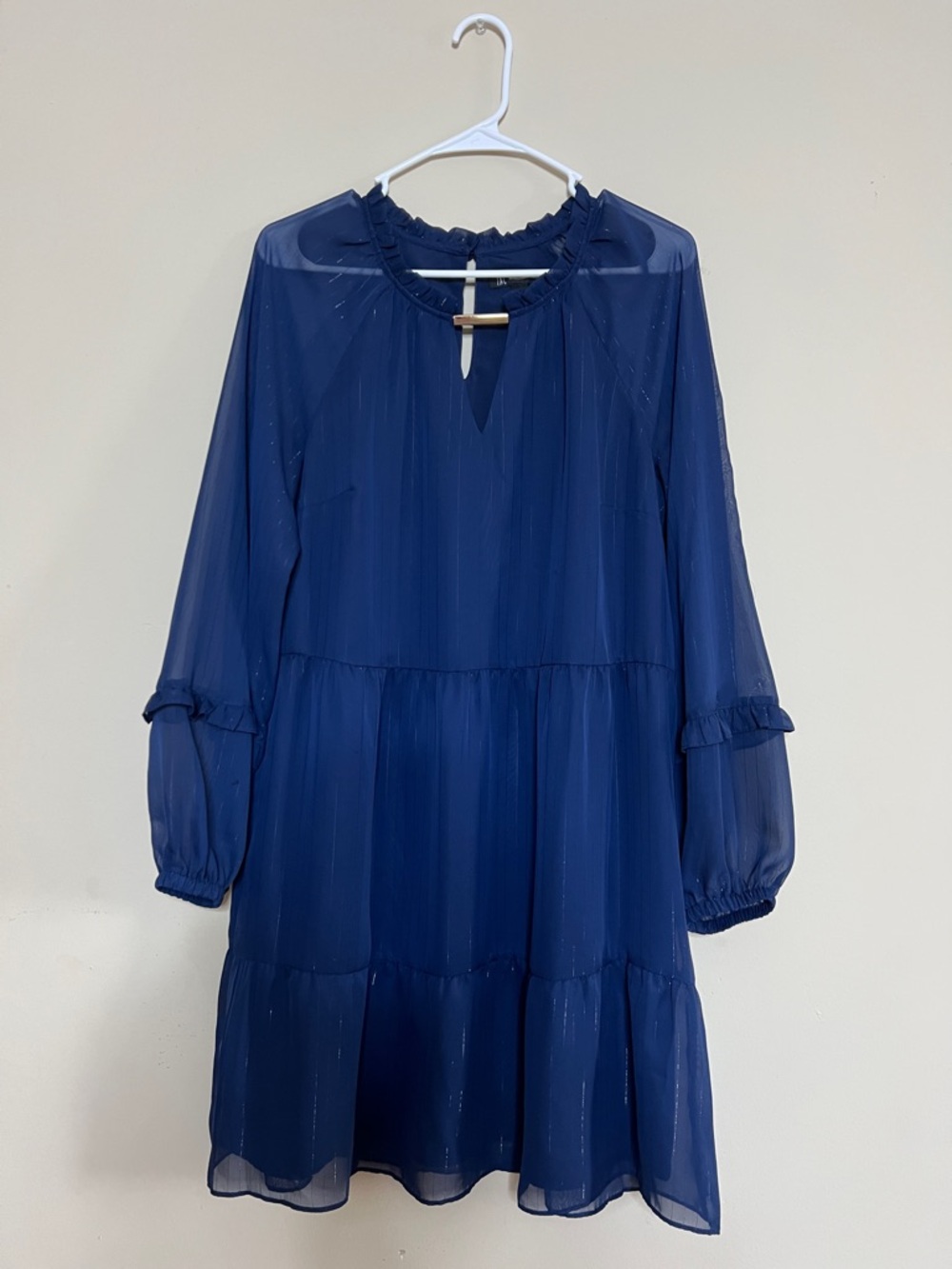 🦋📚🛋️🏧INC Navy Blue Long-Sleeve Tiered Dress - Picture 3 of 7